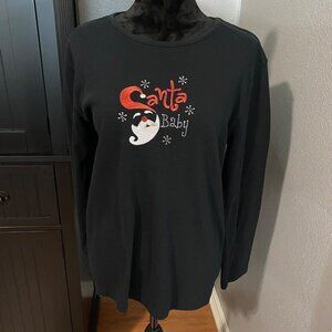 M&C Sportswear Top Womens XL Santa Baby Christmas Black Long Sleeve Holiday
